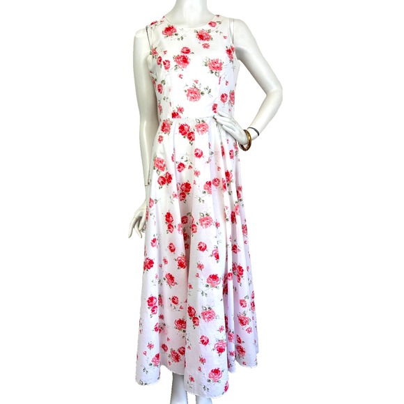 Laura Ashley Dress Womens Size Medium 8 Midi A-Line White Red Sleeveless EUC - Picture 2 of 8